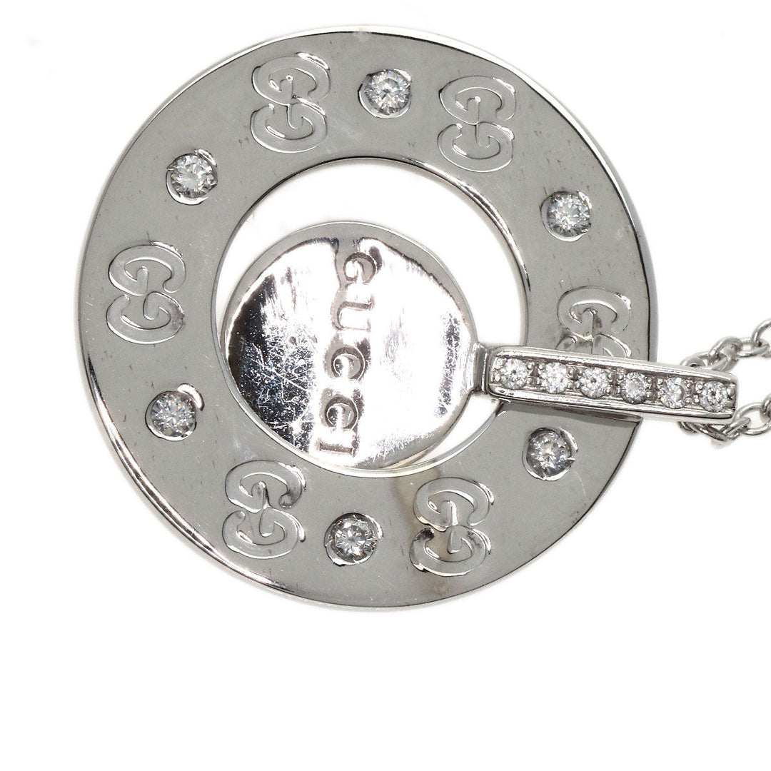 GUCCI Necklace K18WG Silver Icon GG Logo Circle Round Diamond