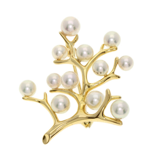 MIKIMOTO Brooch 18K Yellow Gold gold Pearl, the Tree of Happiness Women Used Authentic