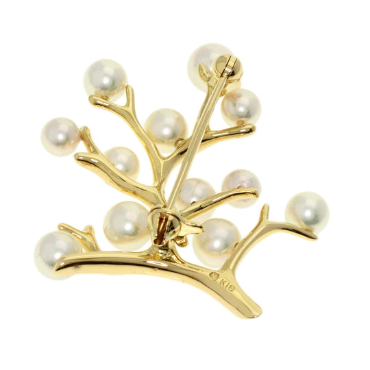 MIKIMOTO Brooch 18K Yellow Gold gold Pearl, the Tree of Happiness Women Used Authentic
