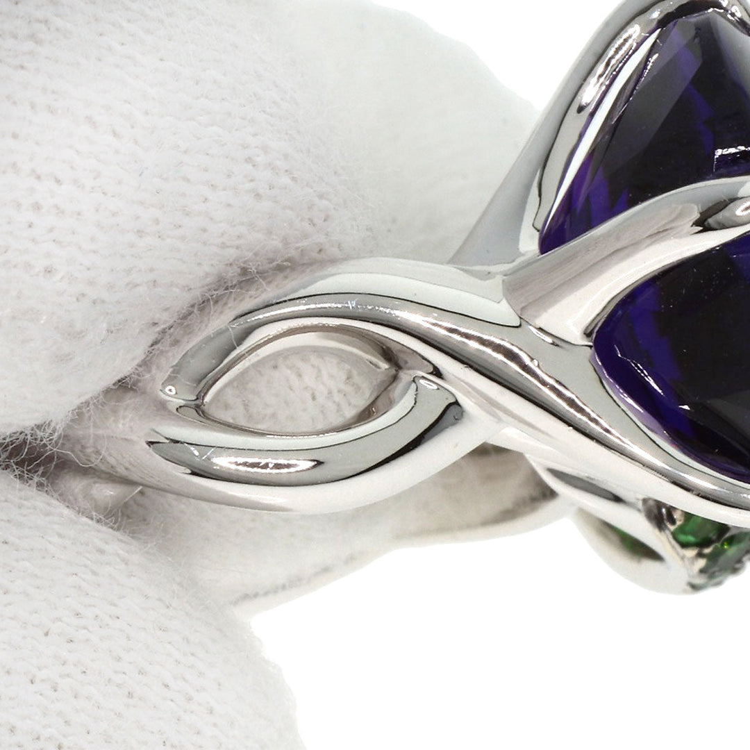CHANEL Ring K18WG Silver Camellia Amethyst Garnet #50