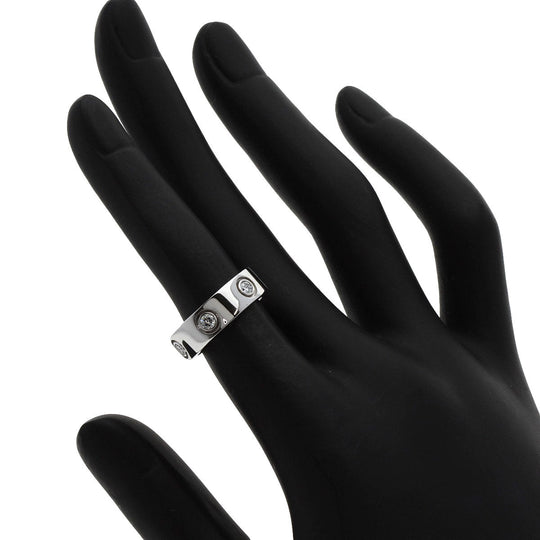 CARTIER Ring K18WG Silver Love Ring Full Diamond #46 Women Used Authentic