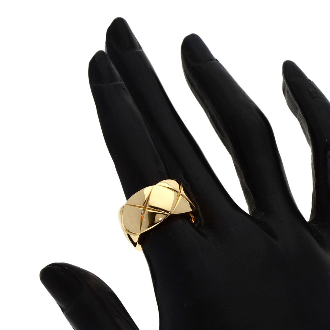 CHANEL Ring 18K Yellow Gold Silver Coco Crush Large #50 Women Used Authentic