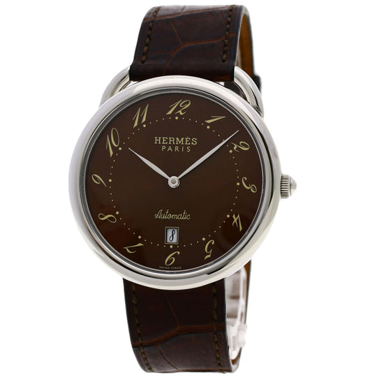 HERMES Watches Mechanical Automatic AR4.810 Stainless Steel, Leather Silver Arceau Brown dial mens Used Authentic