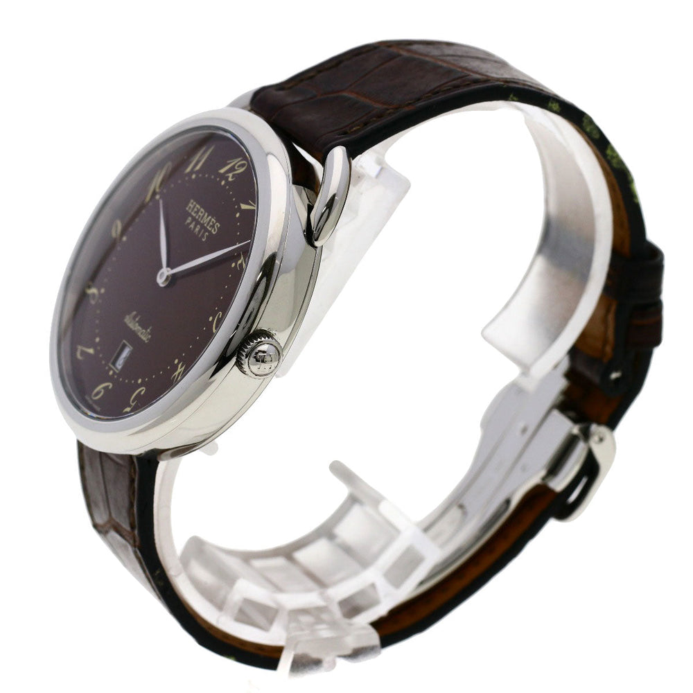 HERMES Watches Mechanical Automatic AR4.810 Stainless Steel, Leather Silver Arceau Brown dial mens Used Authentic