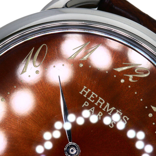 HERMES Watches Mechanical Automatic AR4.810 Stainless Steel, Leather Silver Arceau Brown dial mens Used Authentic