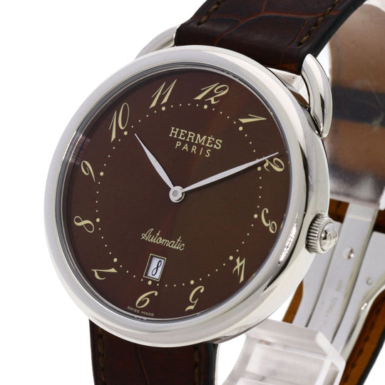 HERMES Watches Mechanical Automatic AR4.810 Stainless Steel, Leather Silver Arceau Brown dial mens Used Authentic