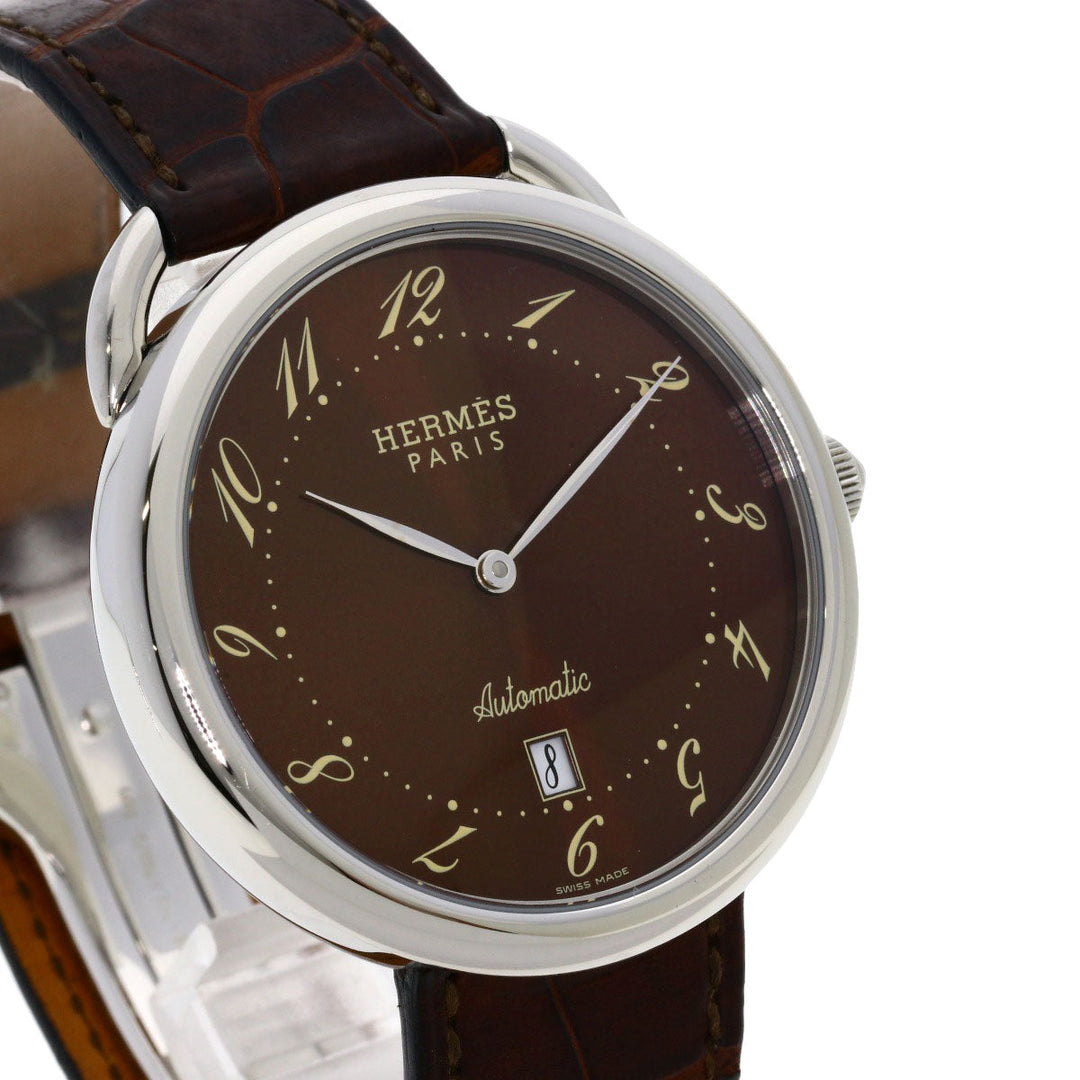 HERMES Watches Mechanical Automatic AR4.810 Stainless Steel, Leather Silver Arceau Brown dial mens Used Authentic