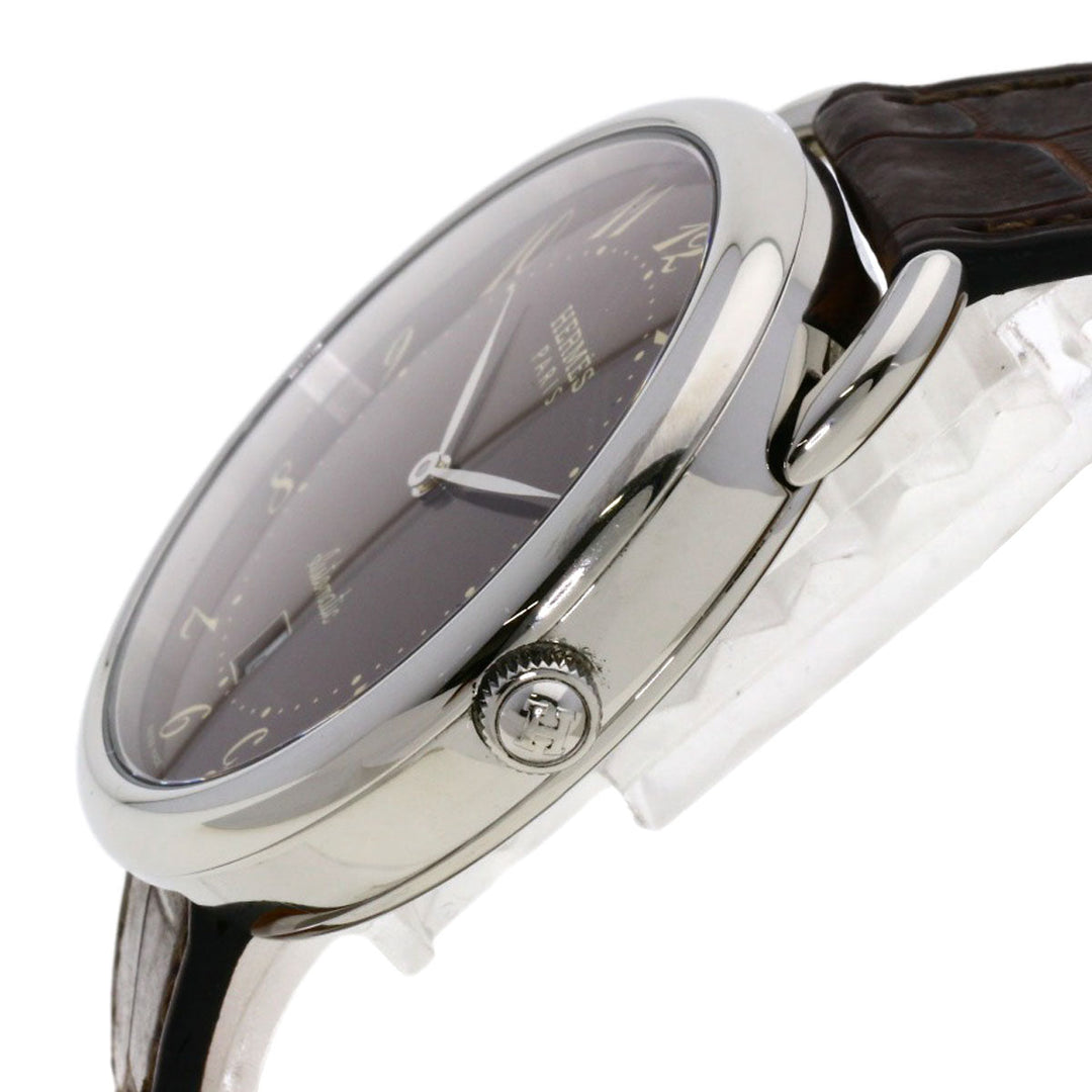 HERMES Watches Mechanical Automatic AR4.810 Stainless Steel, Leather Silver Arceau Brown dial mens Used Authentic