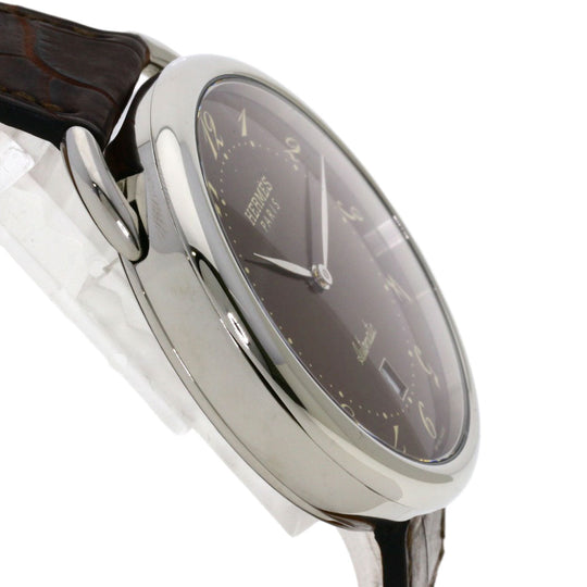 HERMES Watches Mechanical Automatic AR4.810 Stainless Steel, Leather Silver Arceau Brown dial mens Used Authentic