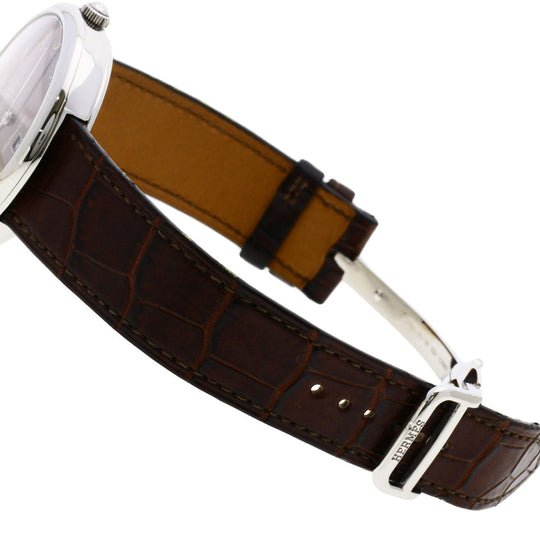 HERMES Watches Mechanical Automatic AR4.810 Stainless Steel, Leather Silver Arceau Brown dial mens Used Authentic