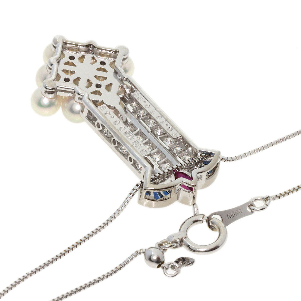 MIKIMOTO Necklace K18WG Silver Pearl Diamond Ruby Sapphire