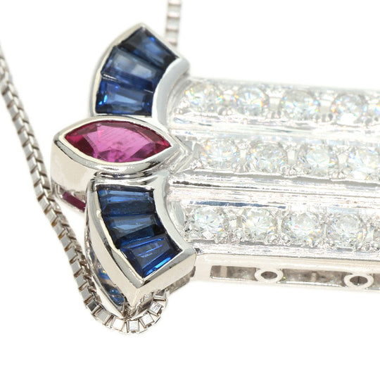 MIKIMOTO Necklace K18WG Silver Pearl Diamond Ruby Sapphire