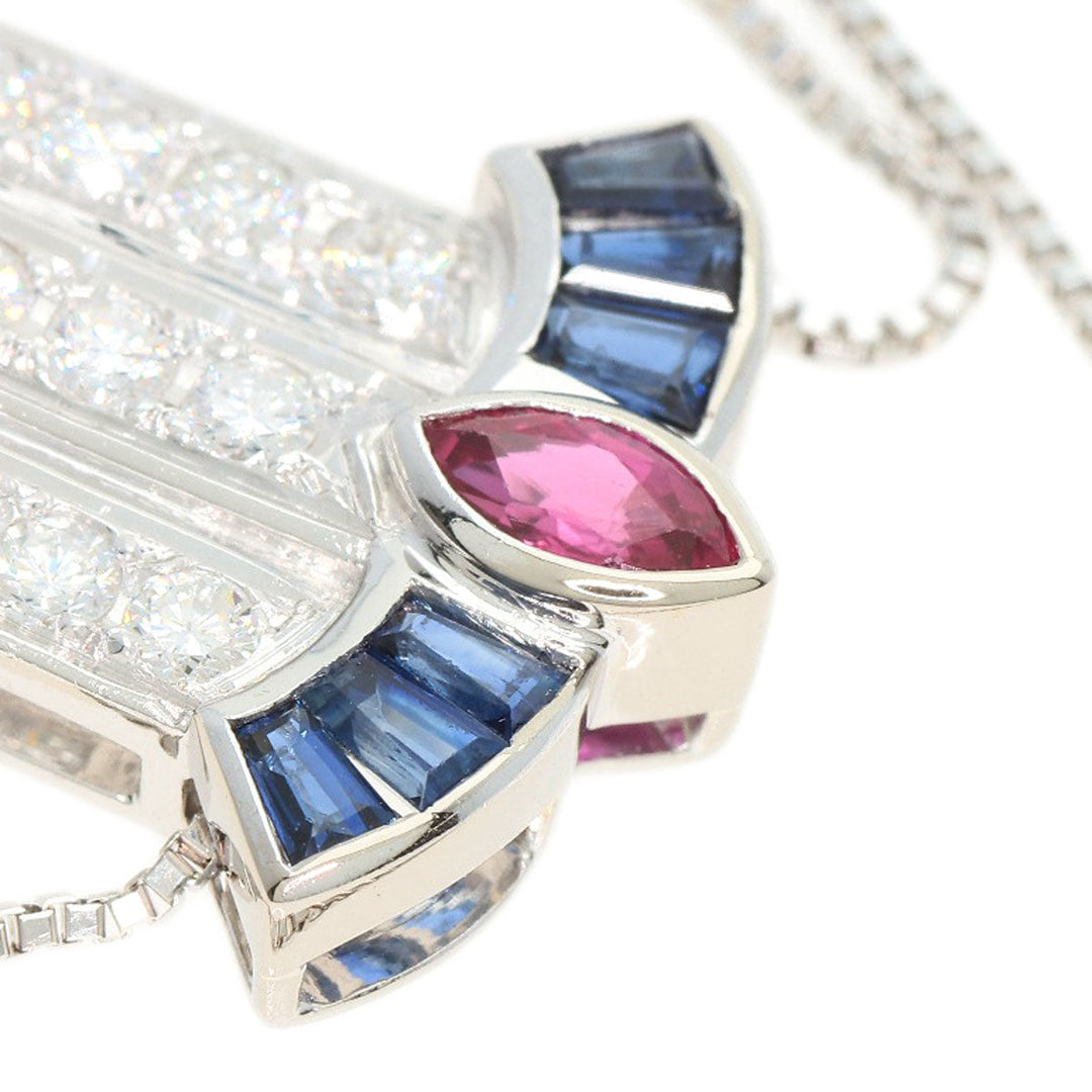 MIKIMOTO Necklace K18WG Silver Pearl Diamond Ruby Sapphire