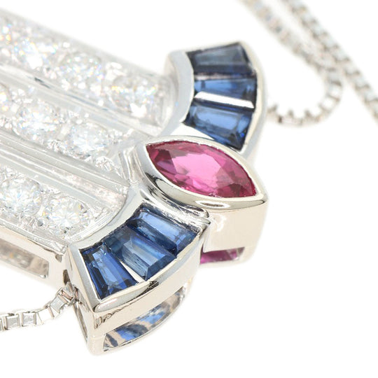 MIKIMOTO Necklace K18WG Silver Pearl Diamond Ruby Sapphire