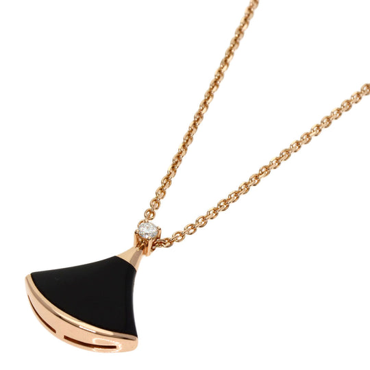 BVLGARI Necklace 18K Pink Gold gold Diva Dream Onyx 1P Diamond Women Used Authentic