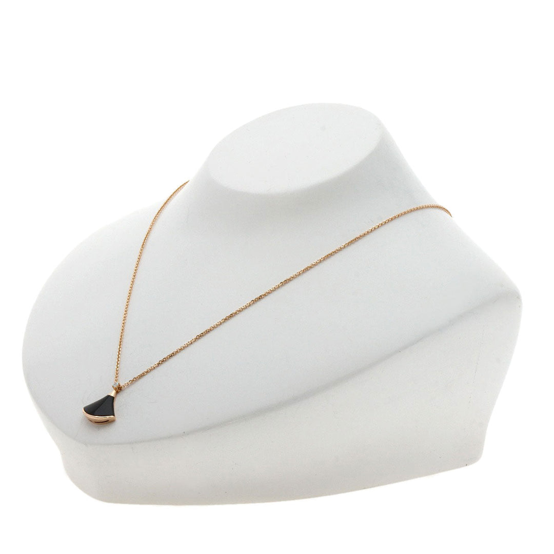 BVLGARI Necklace 18K Pink Gold gold Diva Dream Onyx 1P Diamond Women Used Authentic