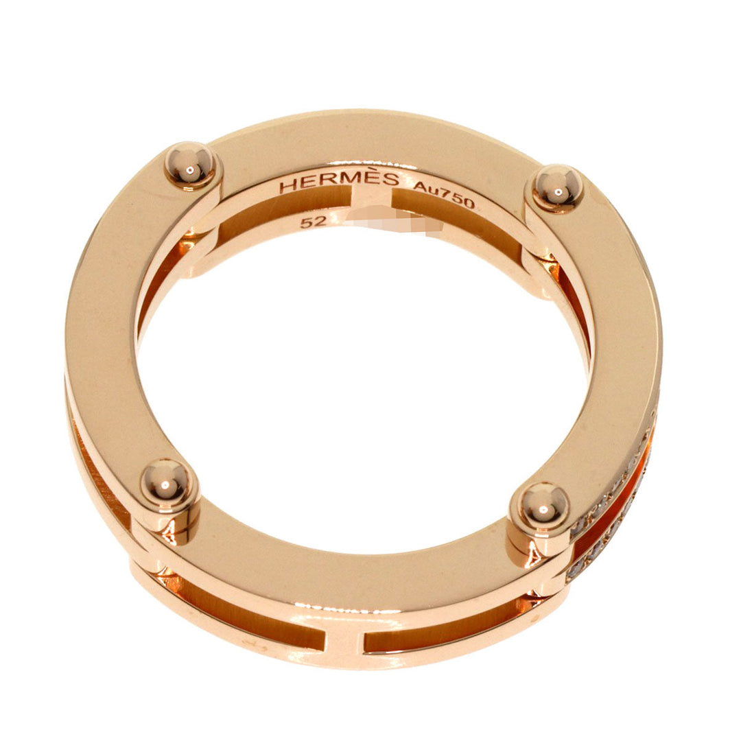 HERMES Ring 18K Pink Gold gold H logo diamond #52