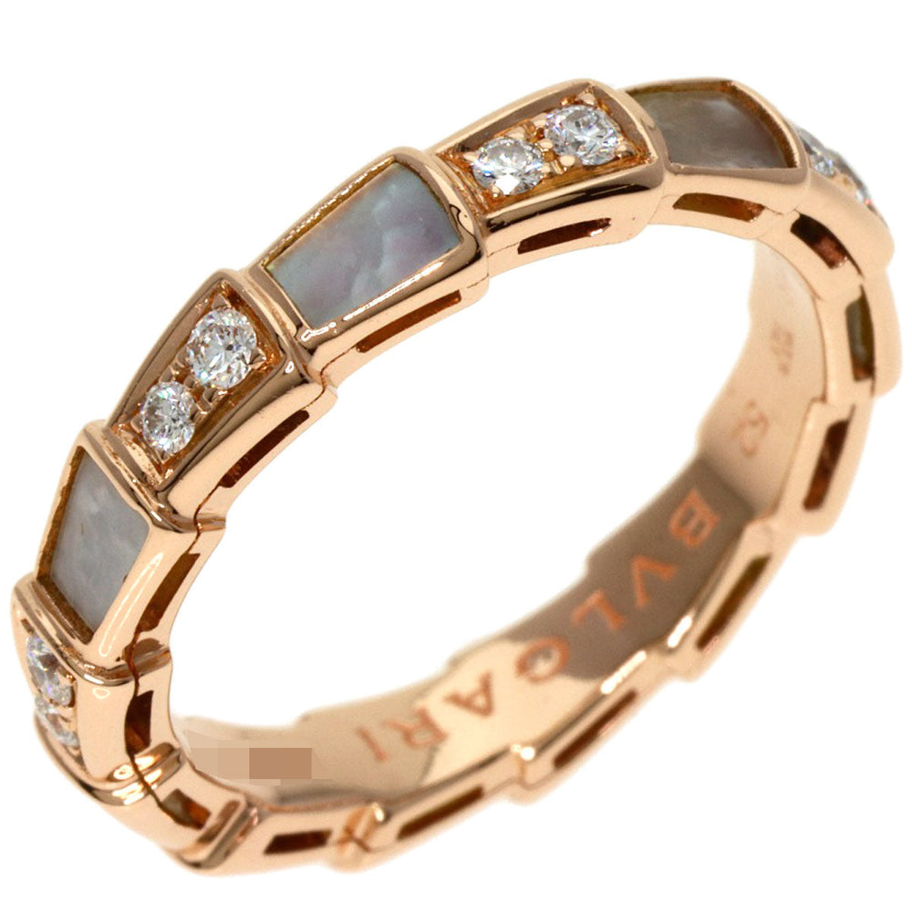 BVLGARI Ring 18K Pink Gold gold Serpenti Viper Diamond Shell #52 Women Used Authentic