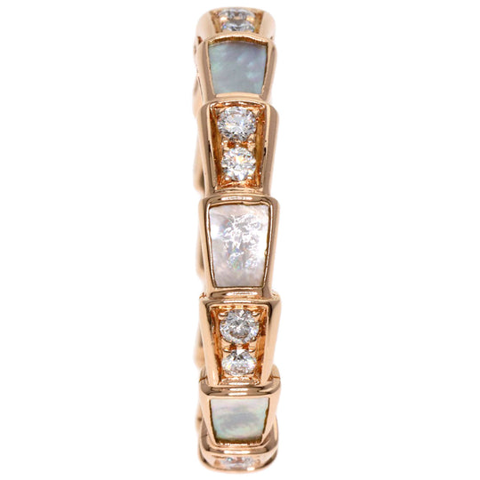BVLGARI Ring 18K Pink Gold gold Serpenti Viper Diamond Shell #52 Women Used Authentic