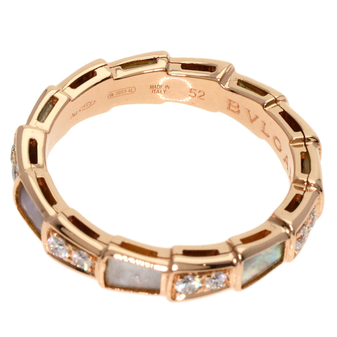 BVLGARI Ring 18K Pink Gold gold Serpenti Viper Diamond Shell #52 Women Used Authentic