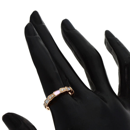 BVLGARI Ring 18K Pink Gold gold Serpenti Viper Diamond Shell #52 Women Used Authentic
