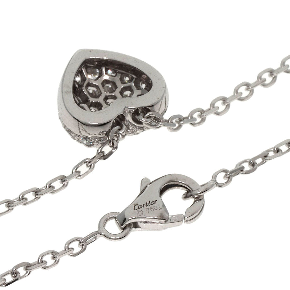 CARTIER Necklace K18WG Silver Heart pave diamond Women Used Authentic