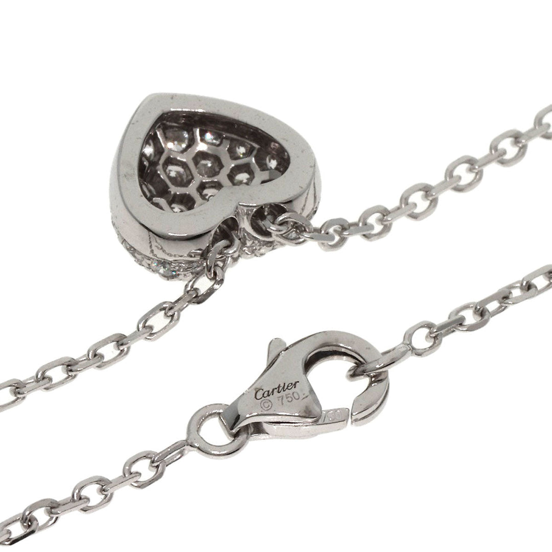 CARTIER Necklace K18WG Silver Heart pave diamond Women Used Authentic
