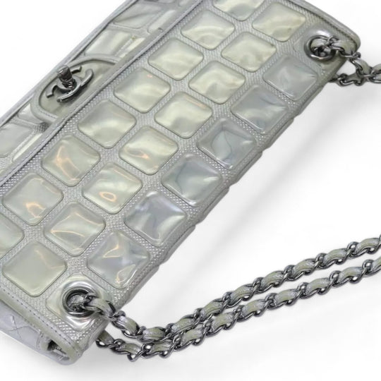 CHANEL Ice Cube Chain Turn Lock Bag Vinyl Silver Shoulder Bag