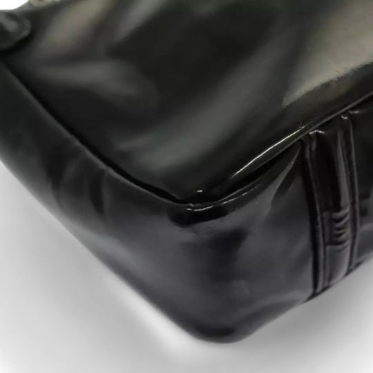 CHANEL Chain Shoulder Bag Patent Leather Black Silver CC