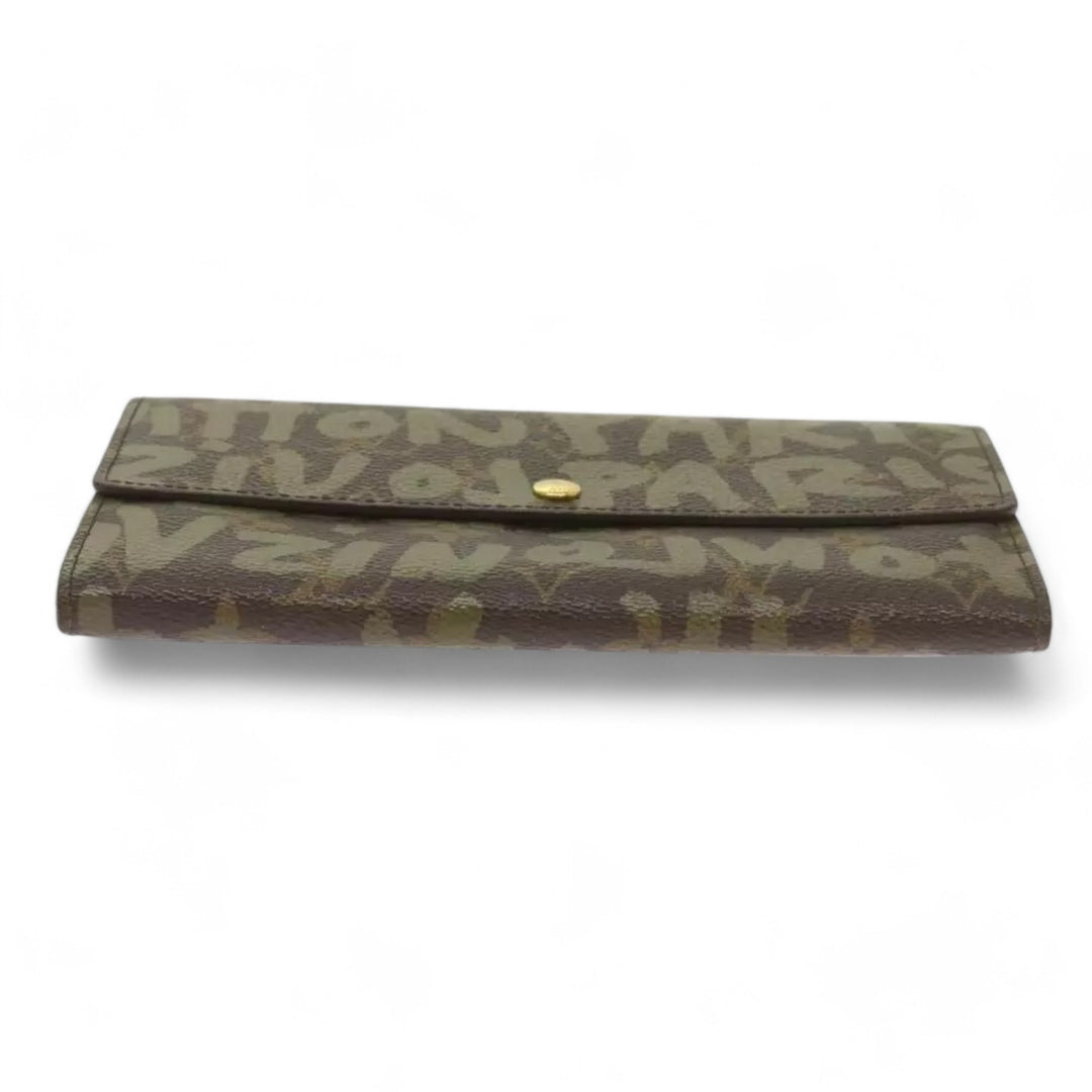 Louis Vuitton Monogram Graffiti Long Leather Wallet Khaki Womens
