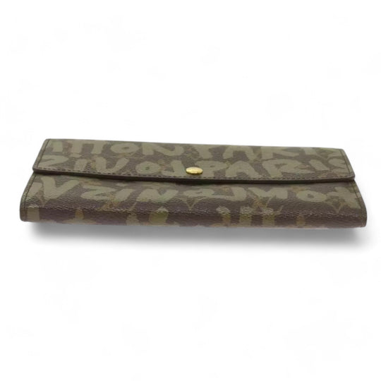 Louis Vuitton Monogram Graffiti Long Leather Wallet Khaki Womens