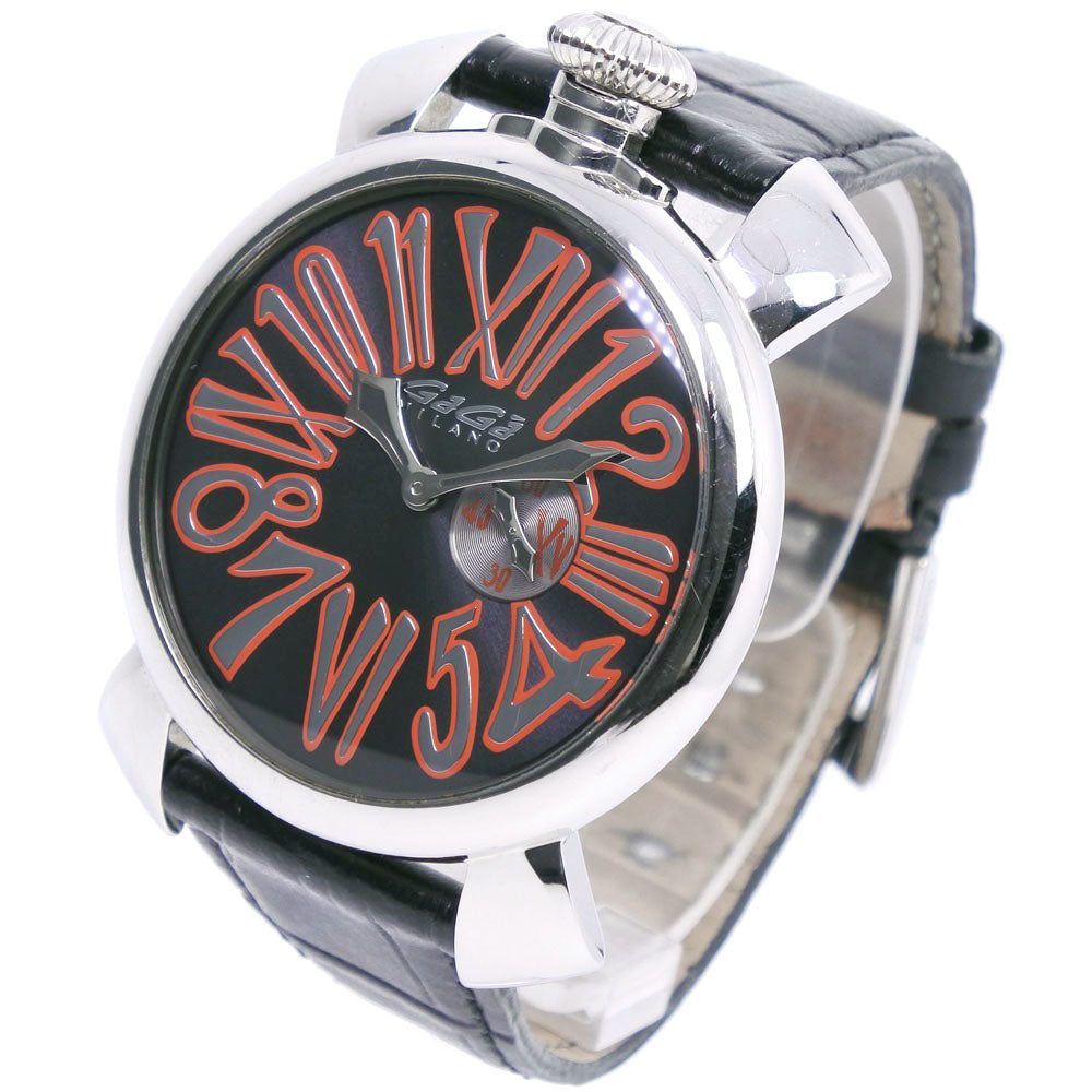 Gaga Milano Watches Quartz 5084 Stainless Steel , Leather black Manuale 46 black dial unisex(Unisex) Used Authentic