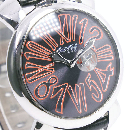 Gaga Milano Watches Quartz 5084 Stainless Steel , Leather black Manuale 46 black dial unisex(Unisex) Used Authentic