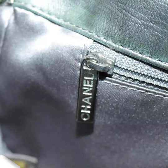 CHANEL Chain Shoulder Bag Patent Leather Black Silver CC