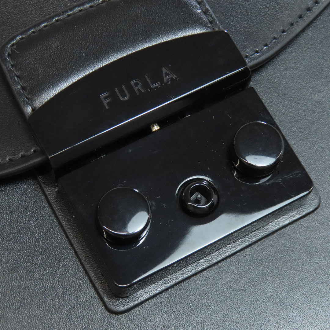 Furla Handbag leather black Metropolis 2WAY Women Used Authentic