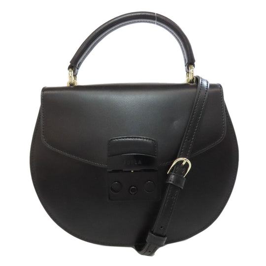 Furla Handbag leather black Metropolis 2WAY Women Used Authentic