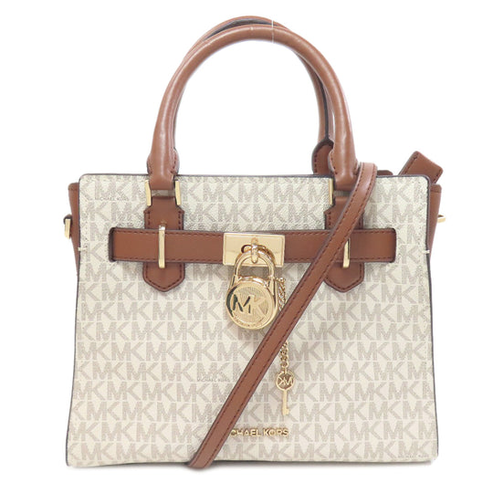 MICHAEL KORS Handbag PVC white MK Signature 2WAY Women Used Authentic