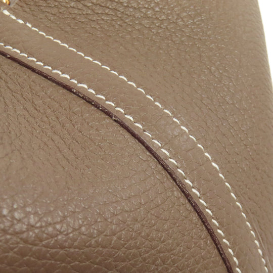 HERMES Handbag Taurillon Clemence Brown Picotin Lock PM Etoupe Gold Metal