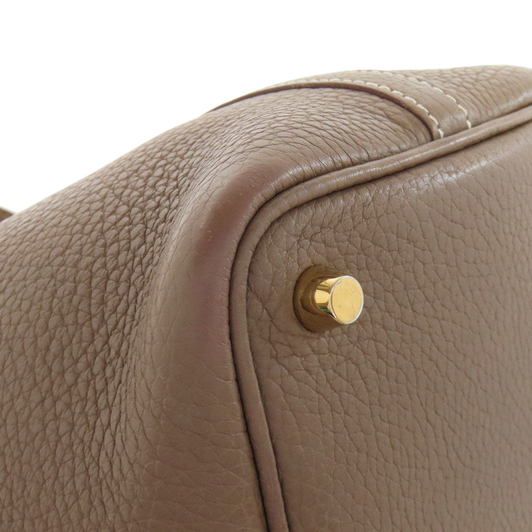 HERMES Handbag Taurillon Clemence Brown Picotin Lock PM Etoupe Gold Metal
