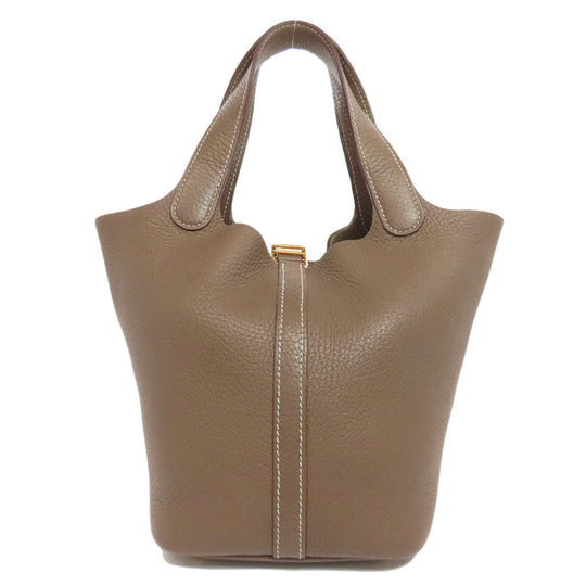 HERMES Handbag Taurillon Clemence Brown Picotin Lock PM Etoupe Gold Metal