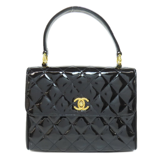 CHANEL Handbag enamel black Matelasse Gold Metal Women Used Authentic