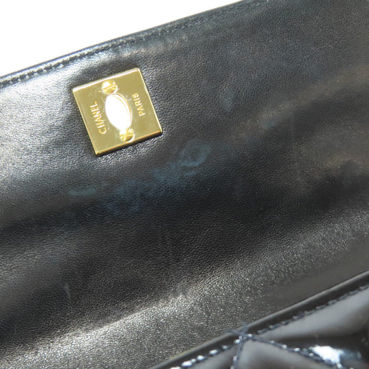 CHANEL Handbag enamel black Matelasse Gold Metal Women Used Authentic