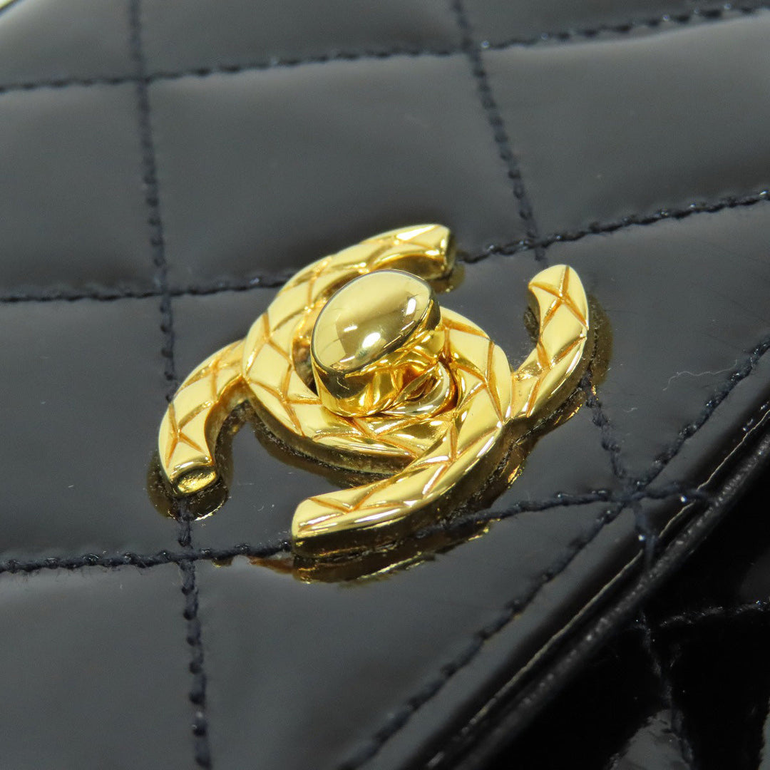 CHANEL Handbag enamel black Matelasse Gold Metal Women Used Authentic