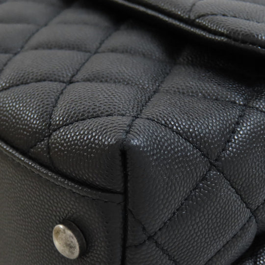 CHANEL Handbag Grained Calfskin Skin black Coco Handle Matelasse SilverMetal 2WAY Women Used Authentic