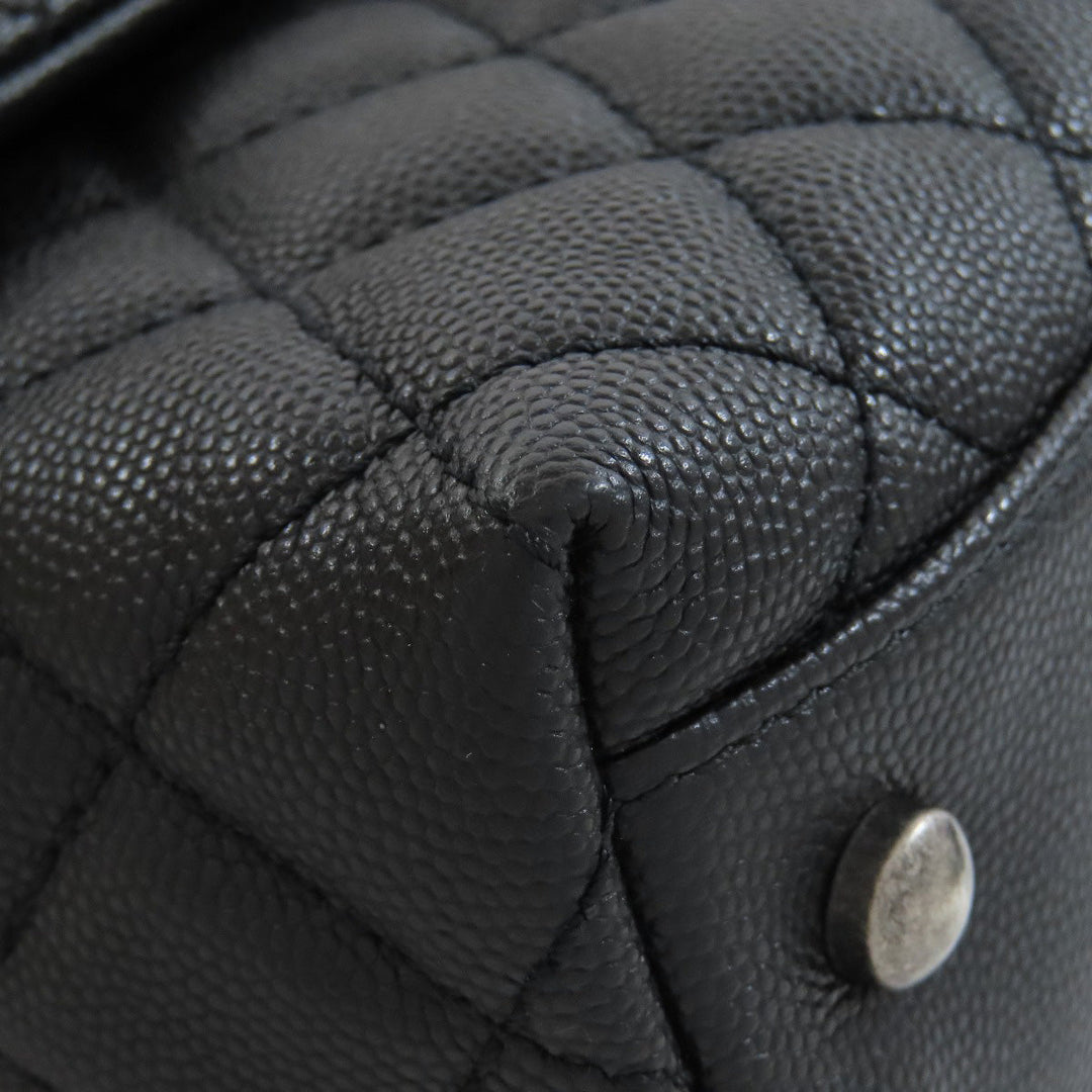 CHANEL Handbag Grained Calfskin Skin black Coco Handle Matelasse SilverMetal 2WAY Women Used Authentic