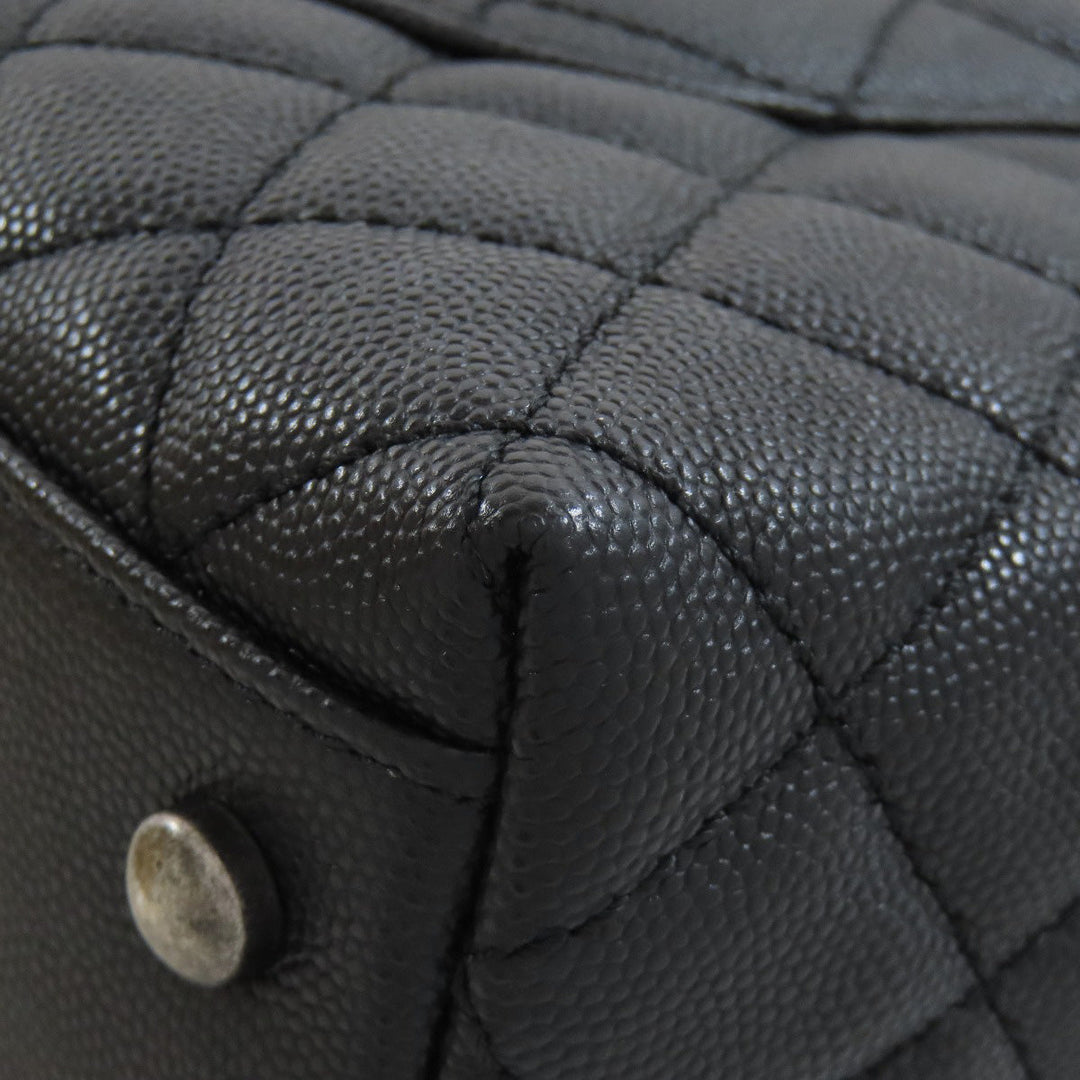 CHANEL Handbag Grained Calfskin Skin black Coco Handle Matelasse SilverMetal 2WAY Women Used Authentic