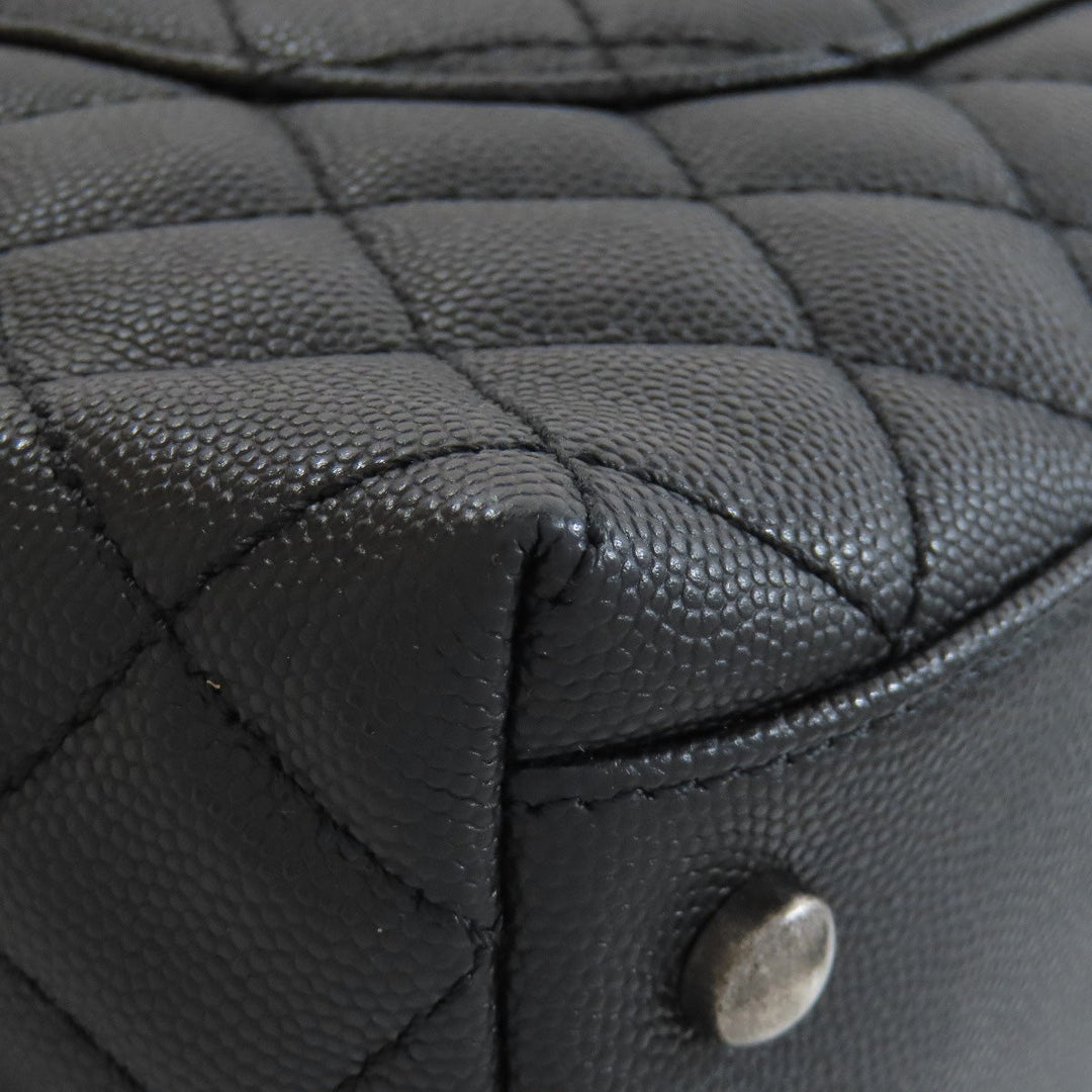 CHANEL Handbag Grained Calfskin Skin black Coco Handle Matelasse SilverMetal 2WAY Women Used Authentic