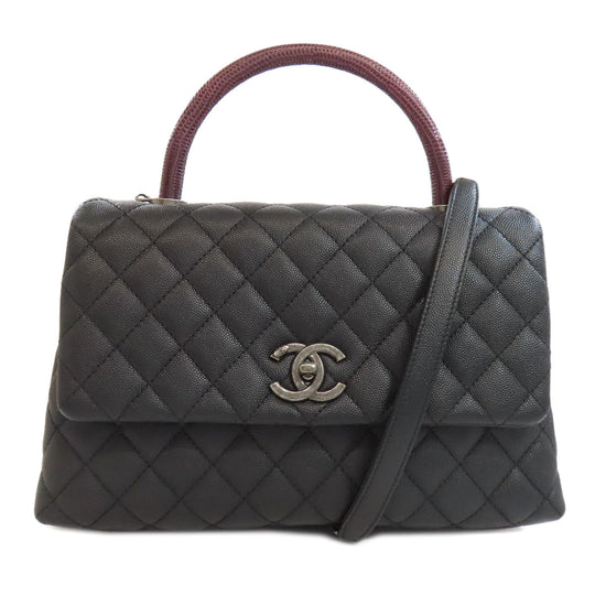 CHANEL Handbag Grained Calfskin Skin black Coco Handle Matelasse SilverMetal 2WAY Women Used Authentic