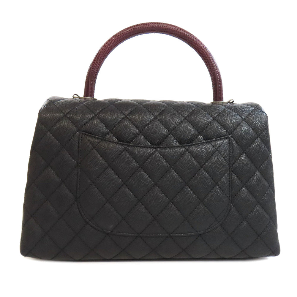 CHANEL Handbag Grained Calfskin Skin black Coco Handle Matelasse SilverMetal 2WAY Women Used Authentic