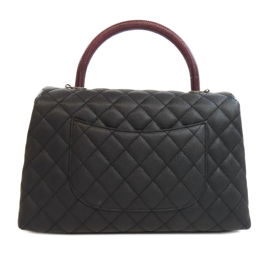 CHANEL Handbag Grained Calfskin Skin black Coco Handle Matelasse SilverMetal 2WAY Women Used Authentic